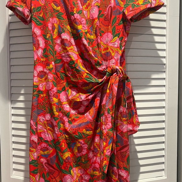Sezanne X FARM Rio Floral Wrap Dress in Vibrant Red and Pink - Picture 2 of 2